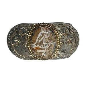 Vintage Y2K Western Style Etched Oval Cabochon Belt Buckle